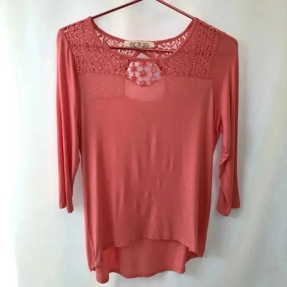 Pink Rose Pink Long Sl Hi Low Scoop Neck Top Med - Picture 2 of 8